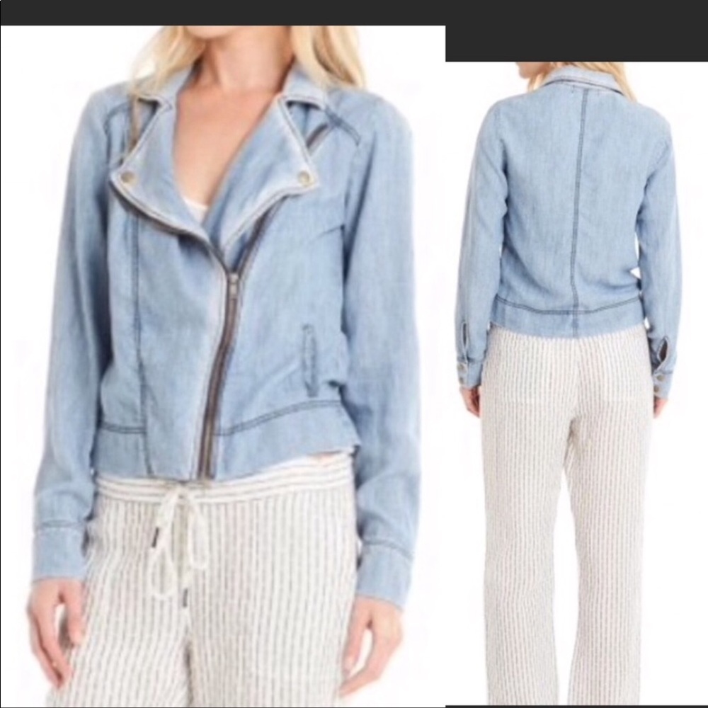 Anthropologie Michael Stars Moto Jacket Vintage blue wash Small